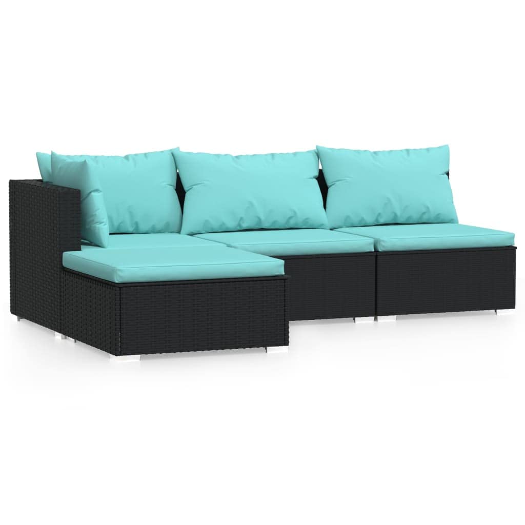 Conjunto De Lounge Para Patio Casafoyer 4 Piezas De Ratán Sintético Negro