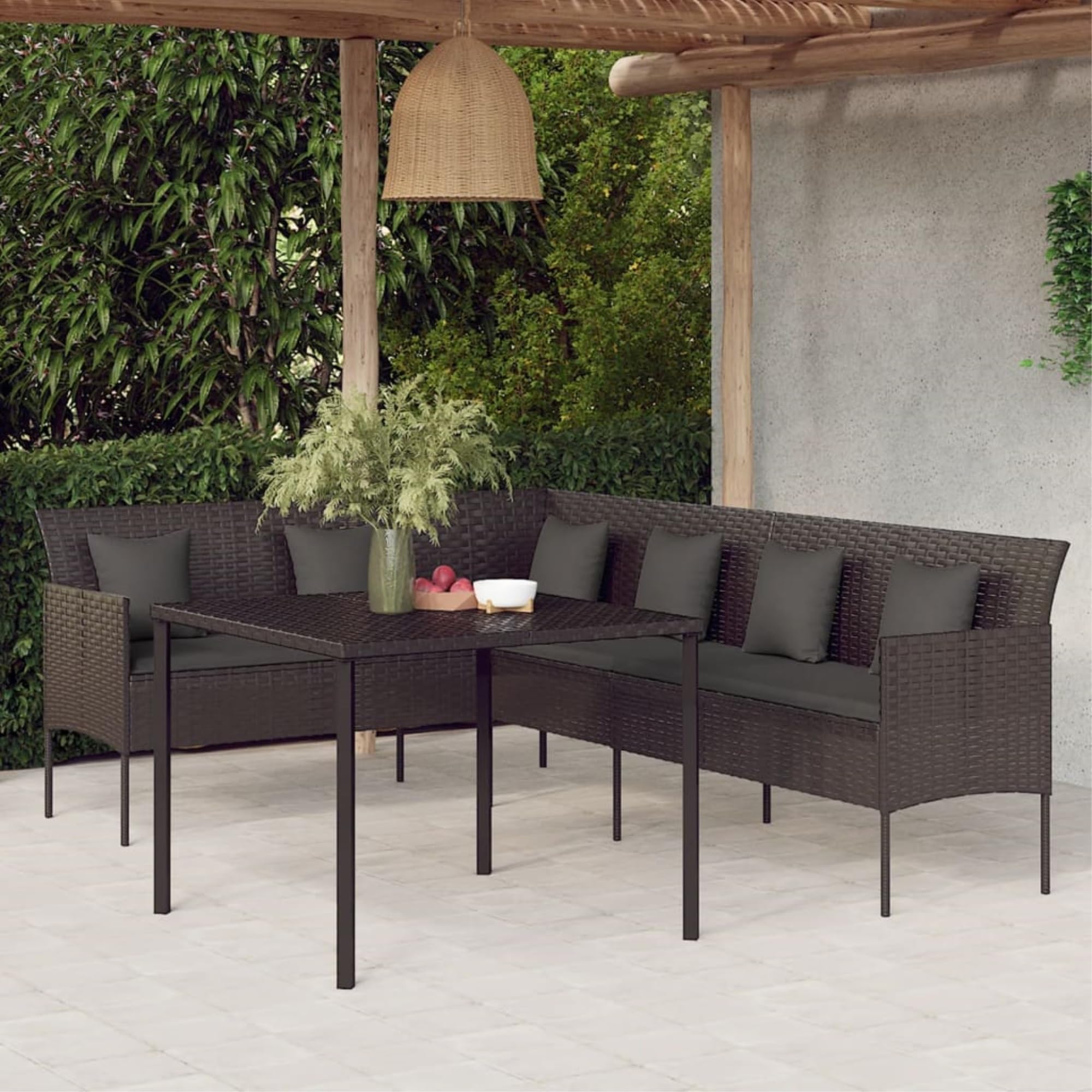Set De Comedor Para Patio Casafoyer En Ratán Poliéster Negro Con Cojines
