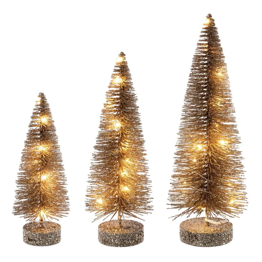 Conjunto De Árboles De Pincel Para Botella Iluminados Vickerman Champagne De 8-10-12 Cm