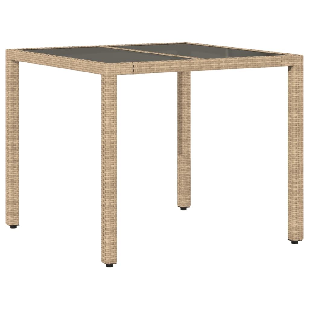 Mesa De Patio Vidaxl Cuadrada De Poliratán/tapa De Vidrio 90x90 Cm Beige