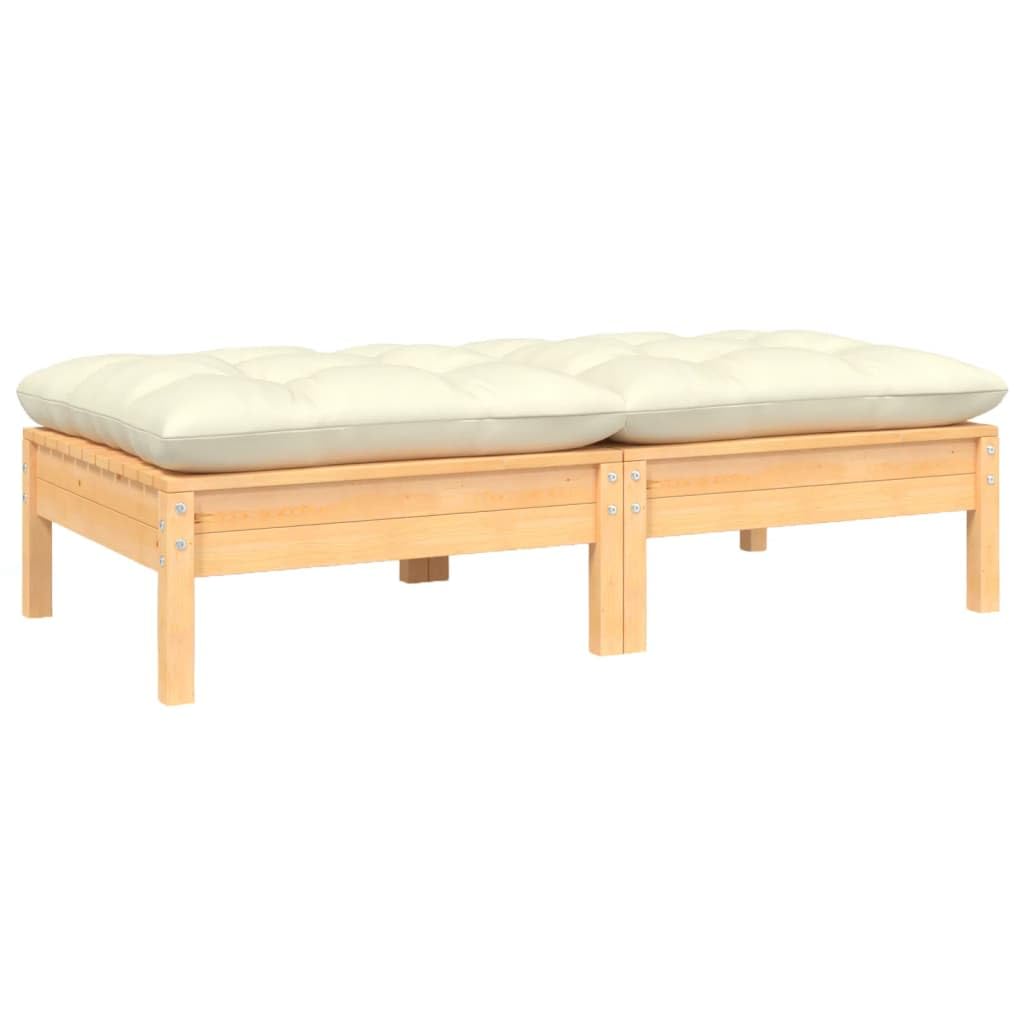 Sofá De Patio Vidaxl De Madera De Pino Maciza Para 2 Personas Con Cojines Crema