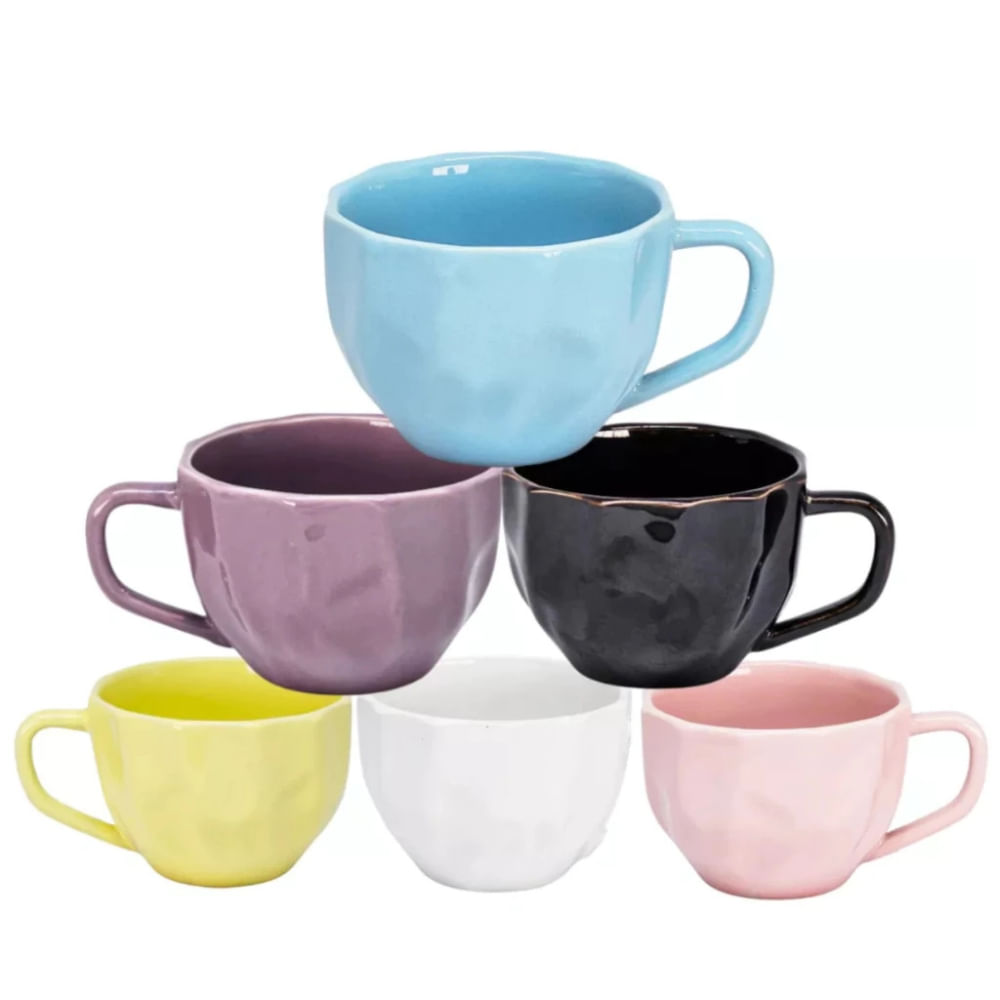 Xicaras De Porcelana Prisma Café Chá 200ml Unidade - Colorida Caneca - Panami