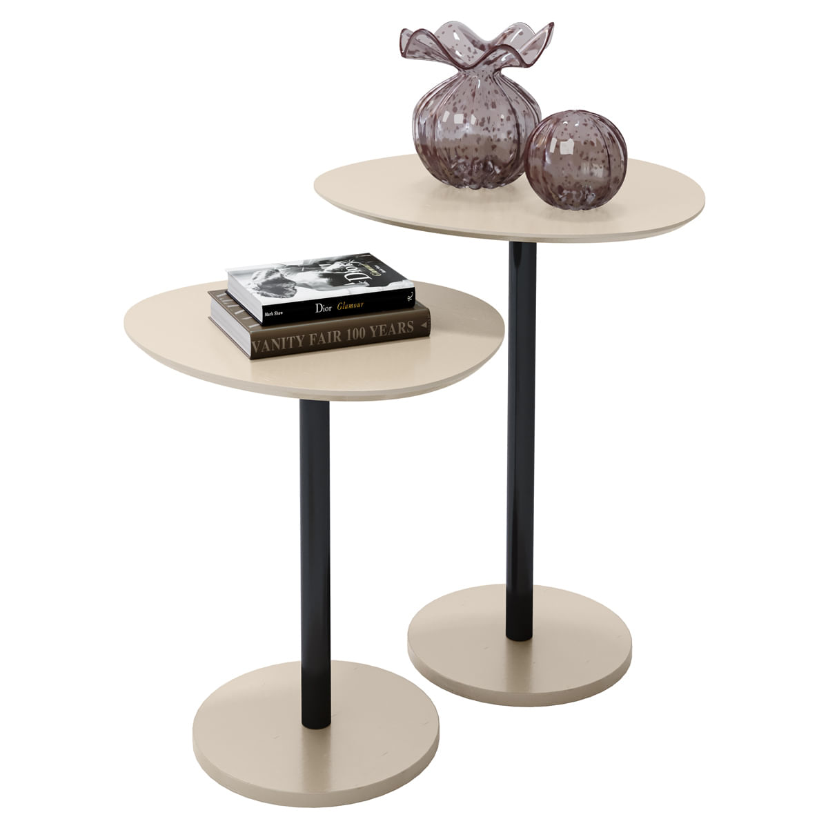 Conjunto Mesa Lateral Em Mdf Com Pé De Aço Conjunto Com 2 Mesas Off White