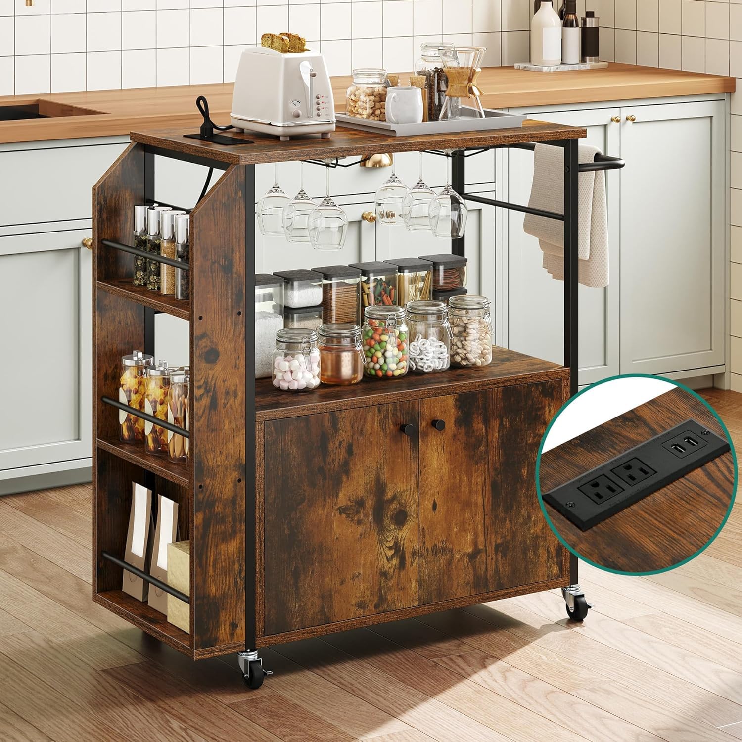 Kitchen Island Cart Yitahome Mobile Com Tomada Elétrica De 33 Polegadas