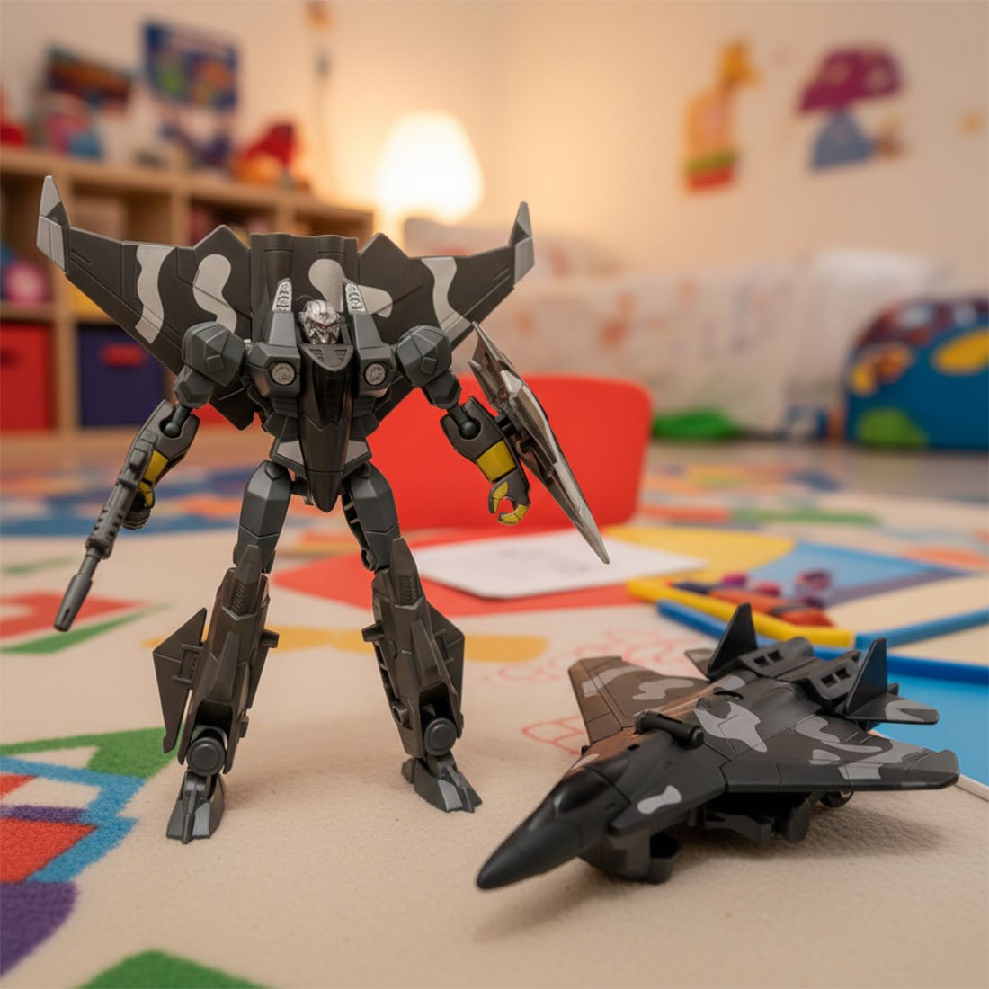 Brinquedo Boneco Robô Militar Guerreiro Transforma Aeronave