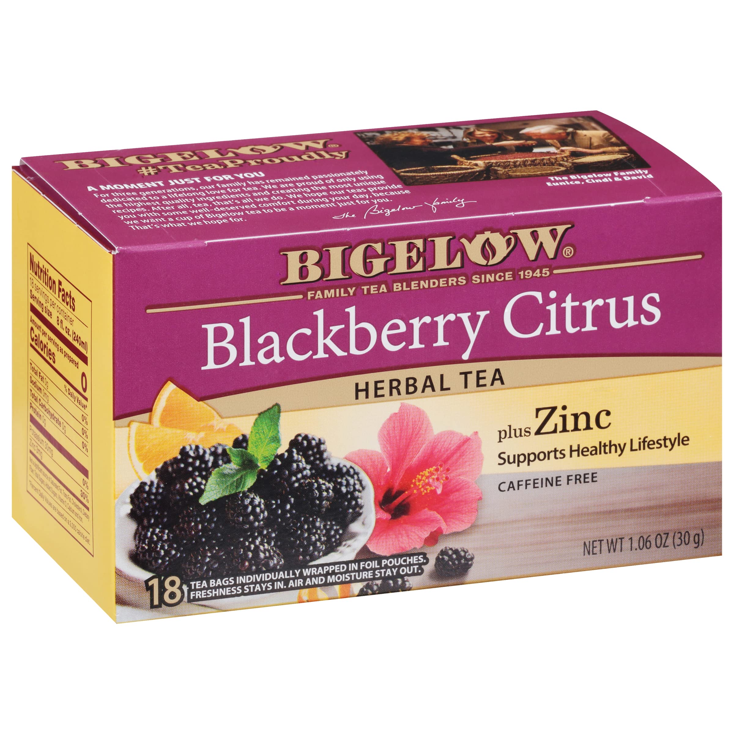 Tea Bigelow Herbal Blackberry Citrus Com Zinco 18 Saquinhos De Chá