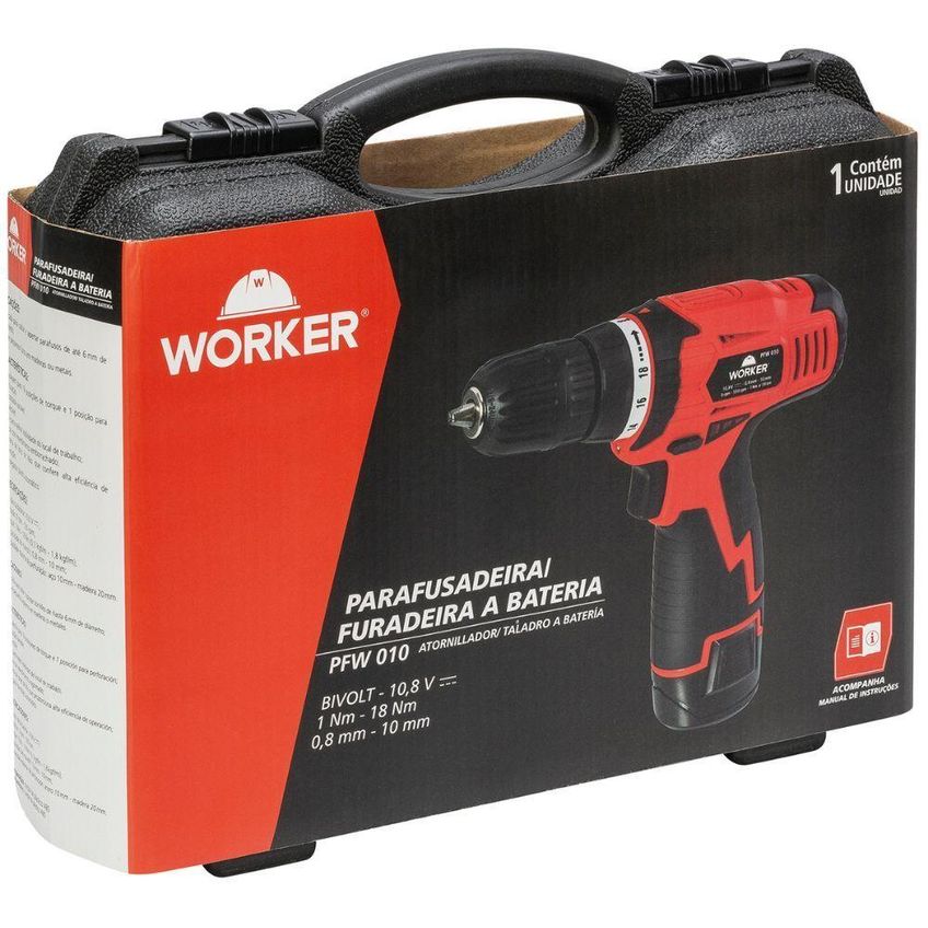 Furadeira Parafusadeira 10,8v Bateria Bivolt Worker - imagem 5