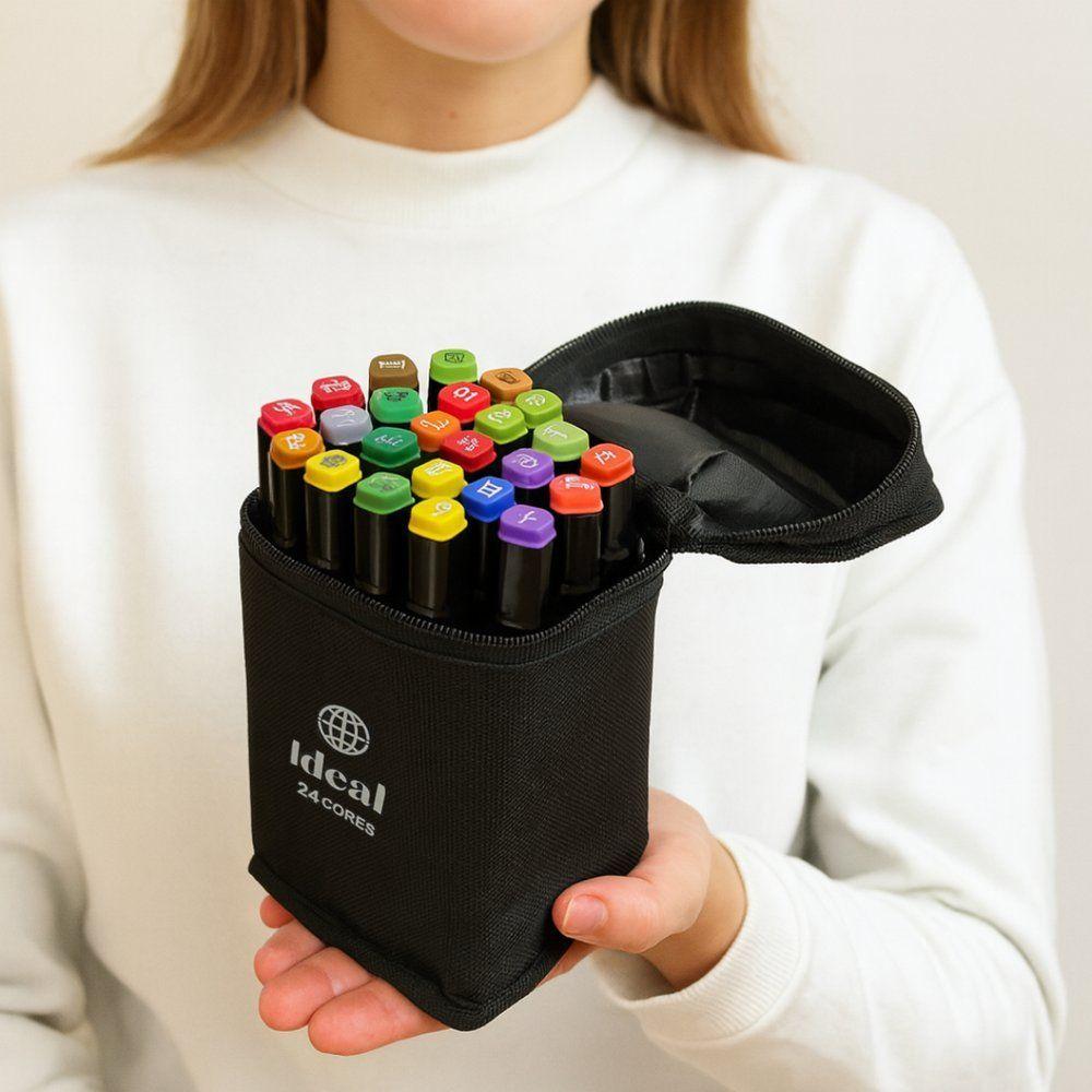 Estojo Com 24 Canetas De Colorir Hidrográficas Para Pintar Livre Bob ...