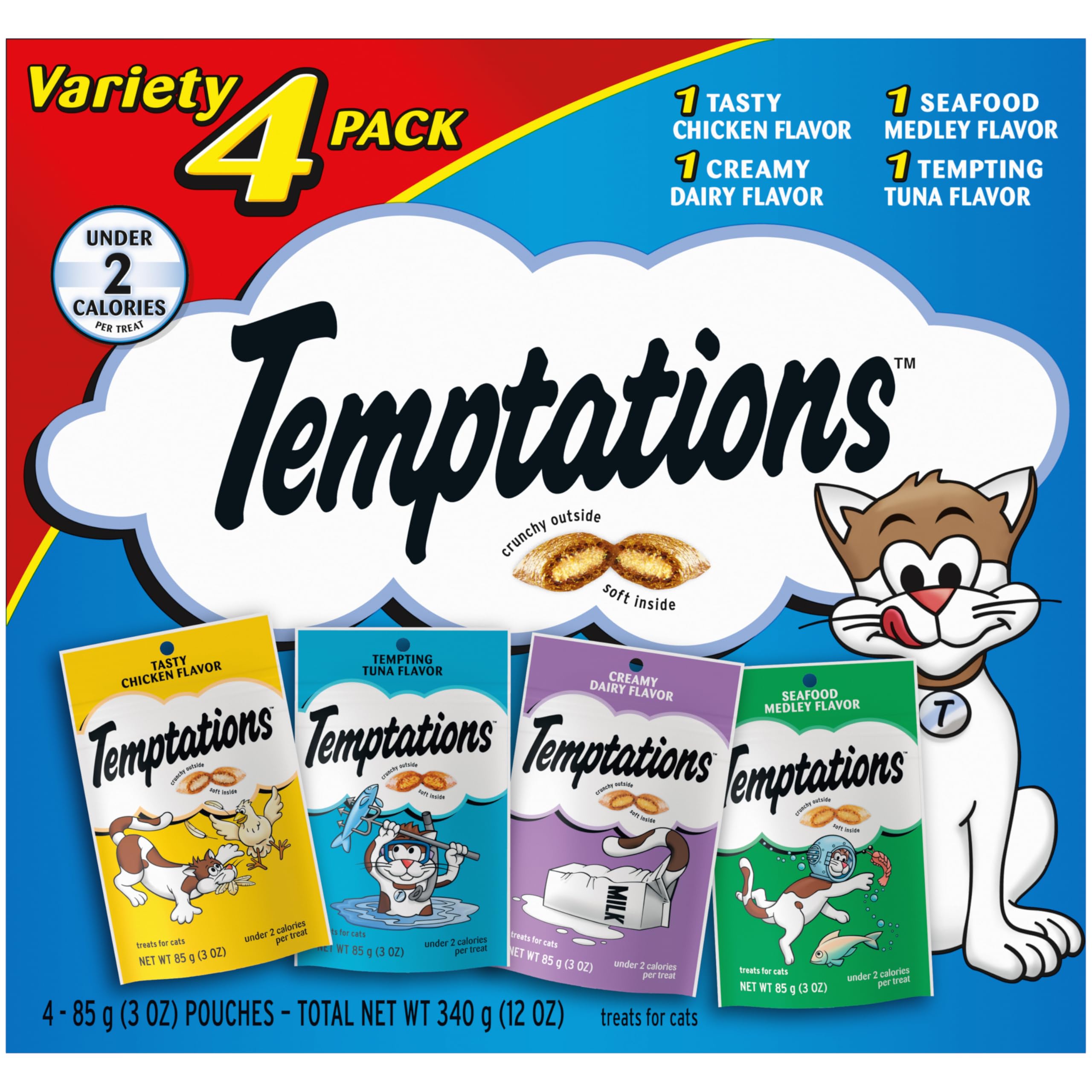 Cat Treats Temptations Classic, Crocante E Macio, 85 G, Pacote Com 4