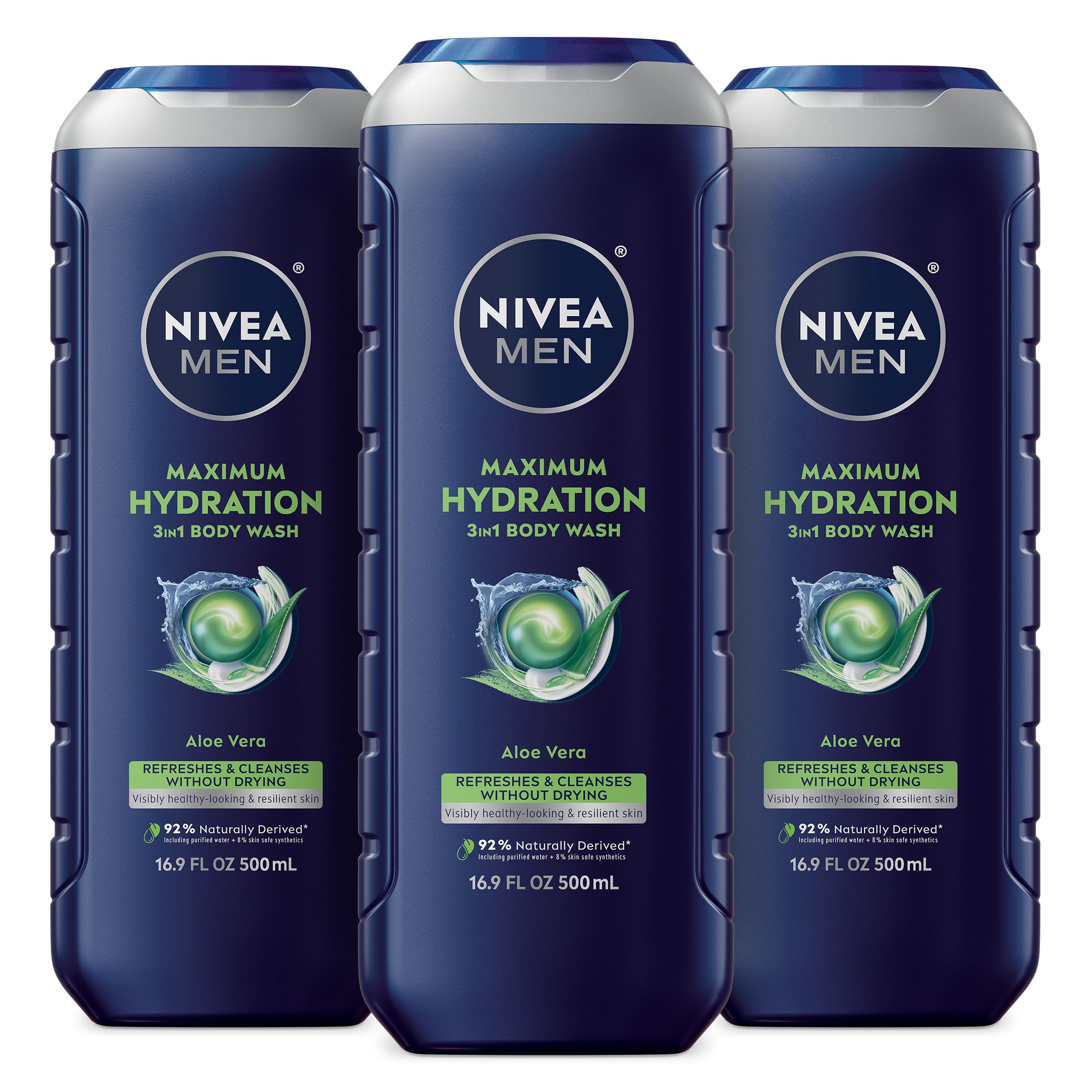 Sabonete Líquido Nivea Men Maximum Hydration Com Aloe Vera 500ml, Pacote Com 3