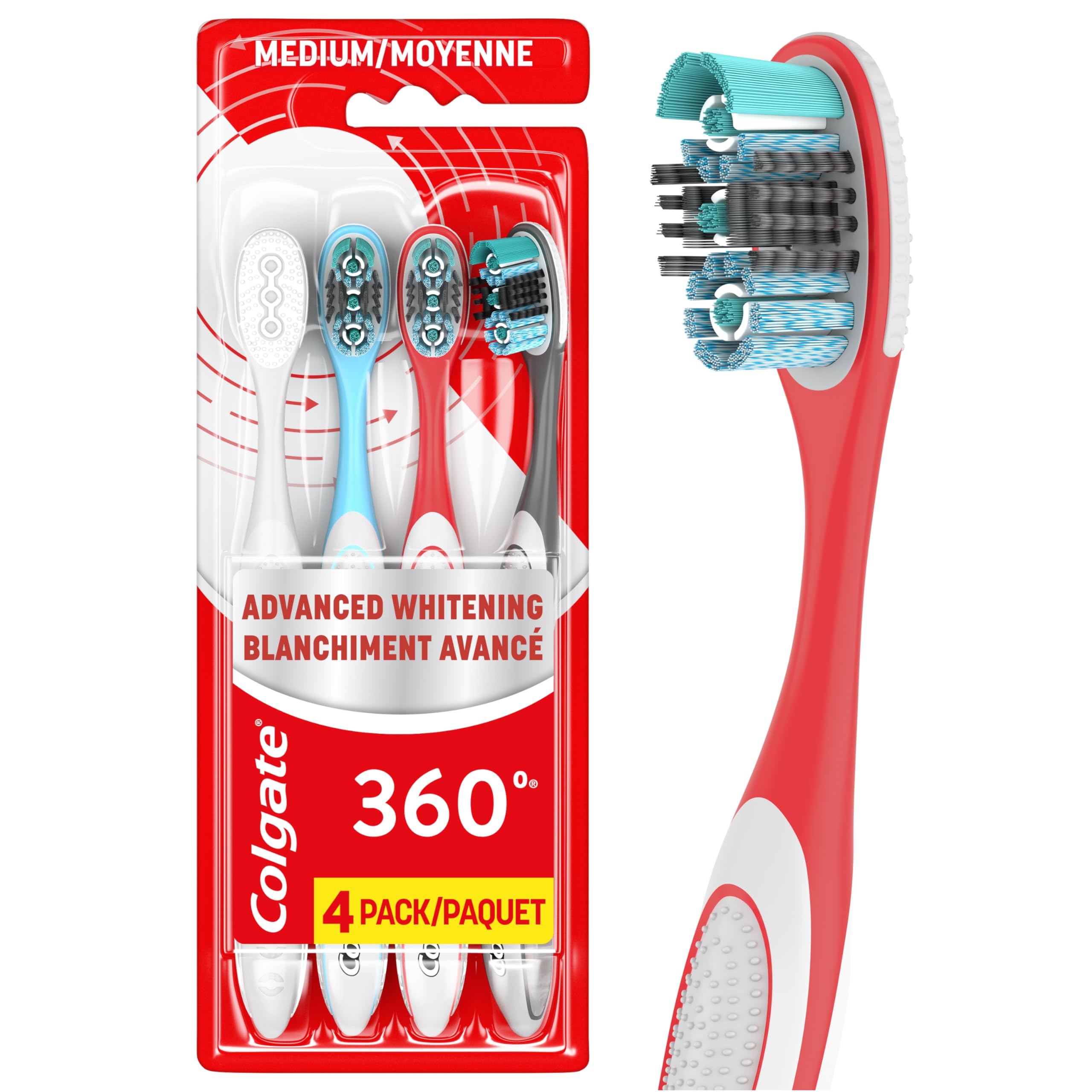 Escova De Dentes Colgate 360 Advanced Whitening Medium, Pacote Com 4