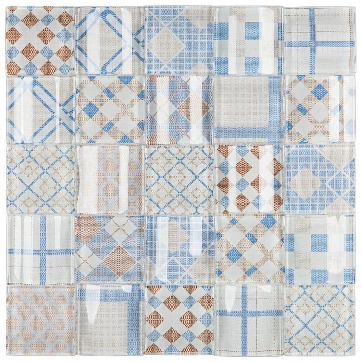 Kit 1m² Pastilha De Vidro Patchwork 30cm X 30cm Azul/marrom
