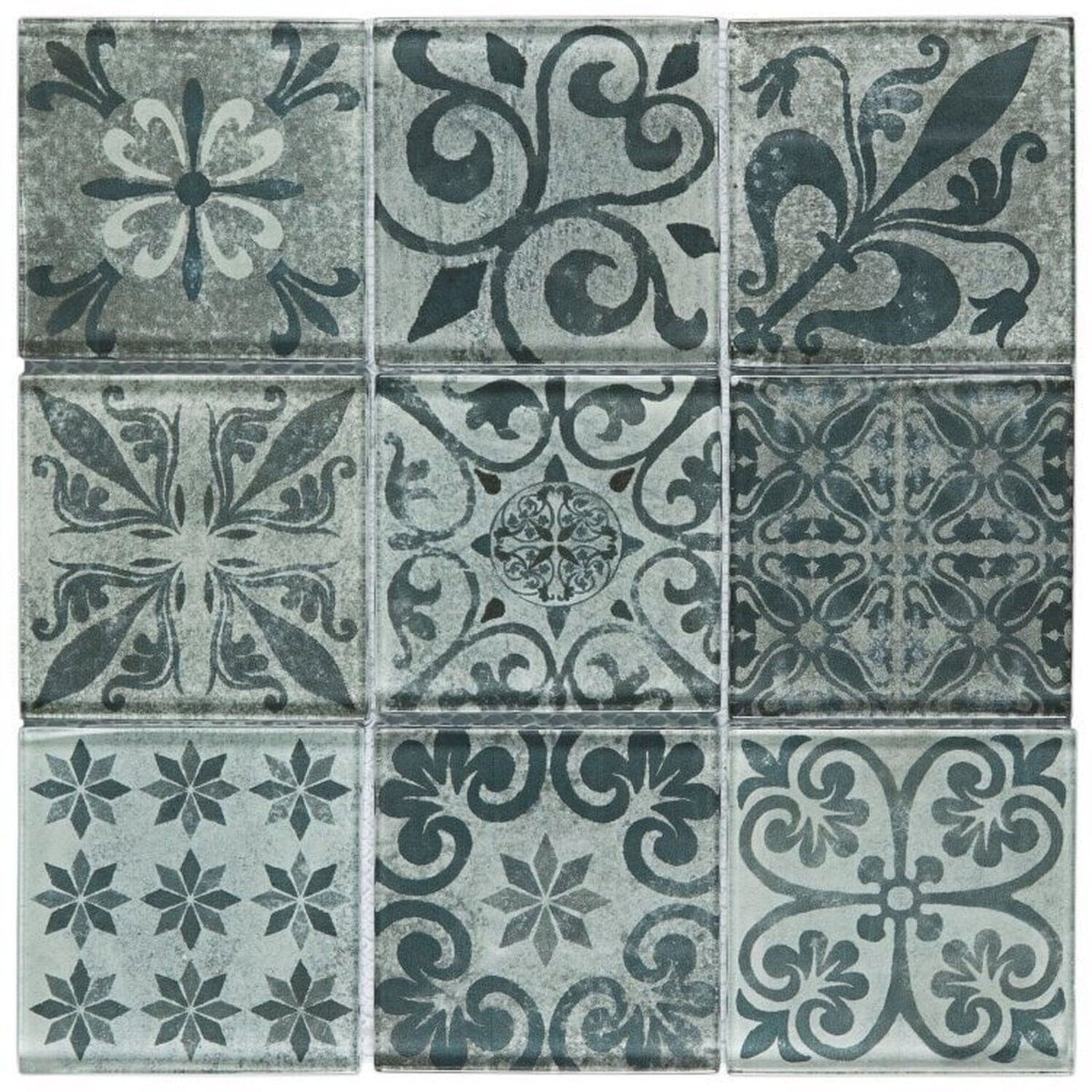 Kit 1m² Pastilha De Vidro Patchwork 30cm X 30cm Cinza Escuro