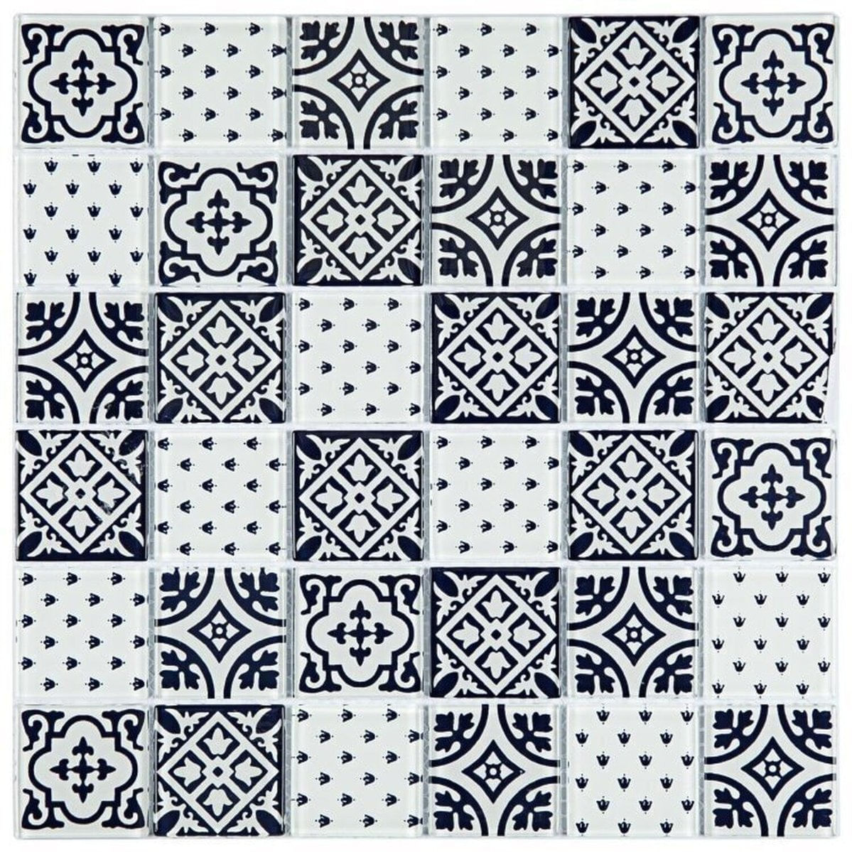 Kit 1m² Pastilha De Vidro Patchwork 30cm X 30cm Preto/branco