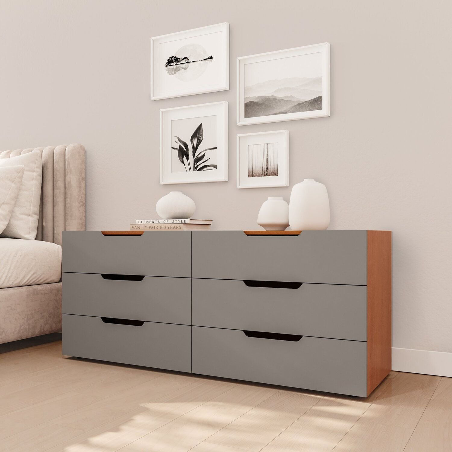 Cômoda Para Quarto 6 Gavetas Madrid Cinza/freijó