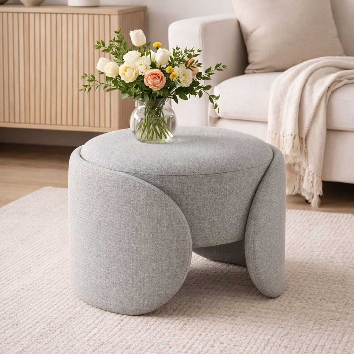 Puff Para Sala De Estar Em Linho Bello Cinza