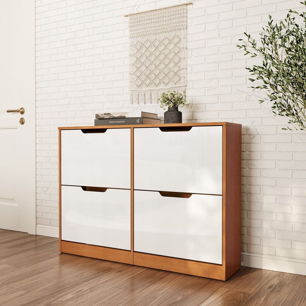 Sapateira Para Quarto 24 Pares Madrid Branco/Freijó