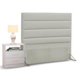 Cabeceira Solteiro 90cm Bege e 1 Mesa de Cabeceira Branco