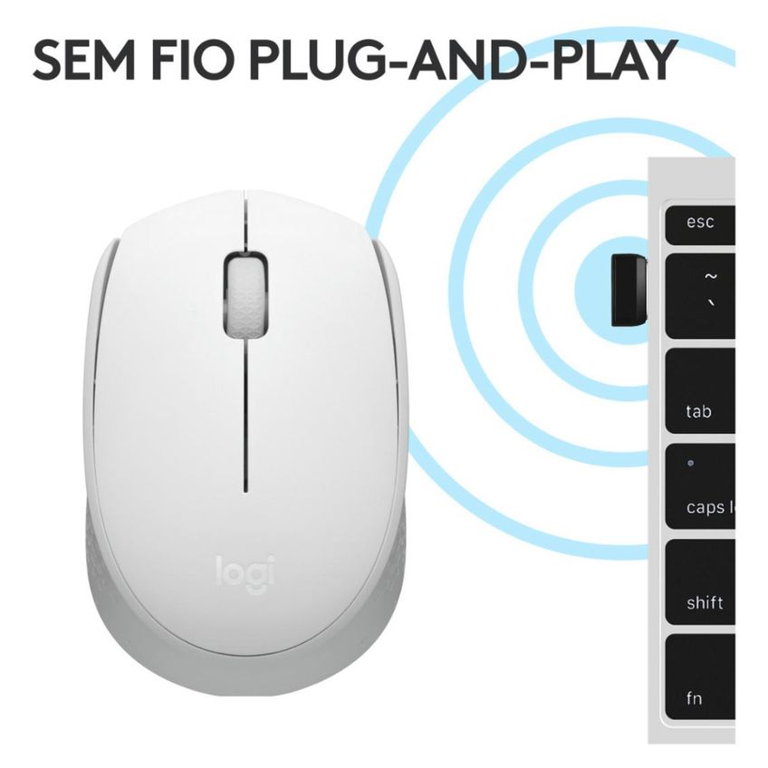 Mouse Sem Fio Logitech M170 Wireless 1000 Dpi Branco - imagem 5