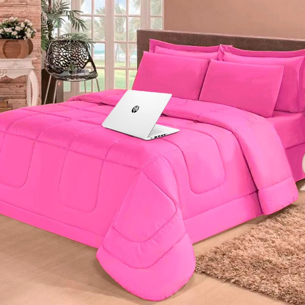 Kit 6 pças Jogo de Cama Afável Microfibra Casa Dona Original Rosa