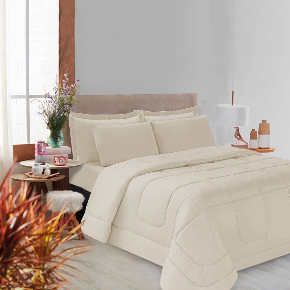 Kit 5 Pçs Aconchego Dupla Face Queen Bege