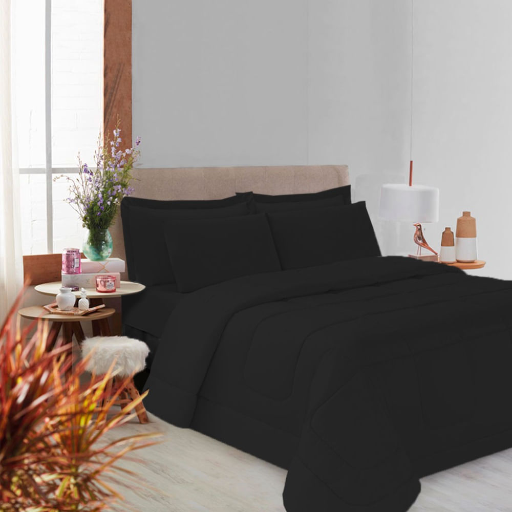 Kit 5 Pçs Aconchego Dupla Face Queen Preto