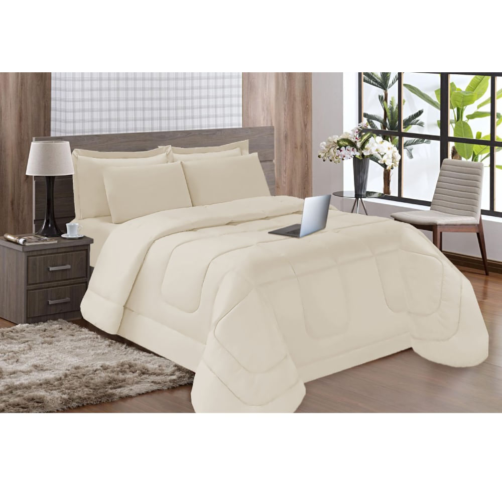 Kit 5 Pçs Aconchego Dupla Face Queen Bege