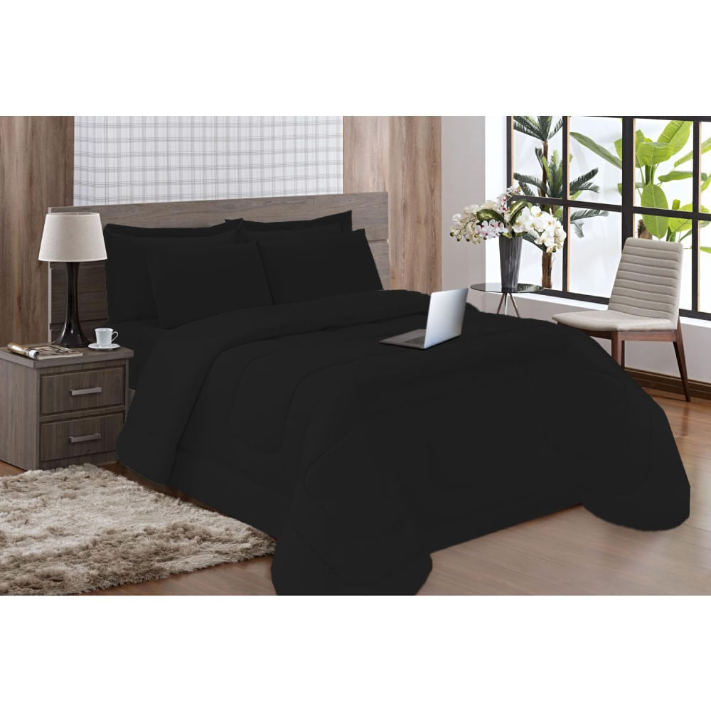 Kit 5 Pçs Aconchego Dupla Face Queen Preto