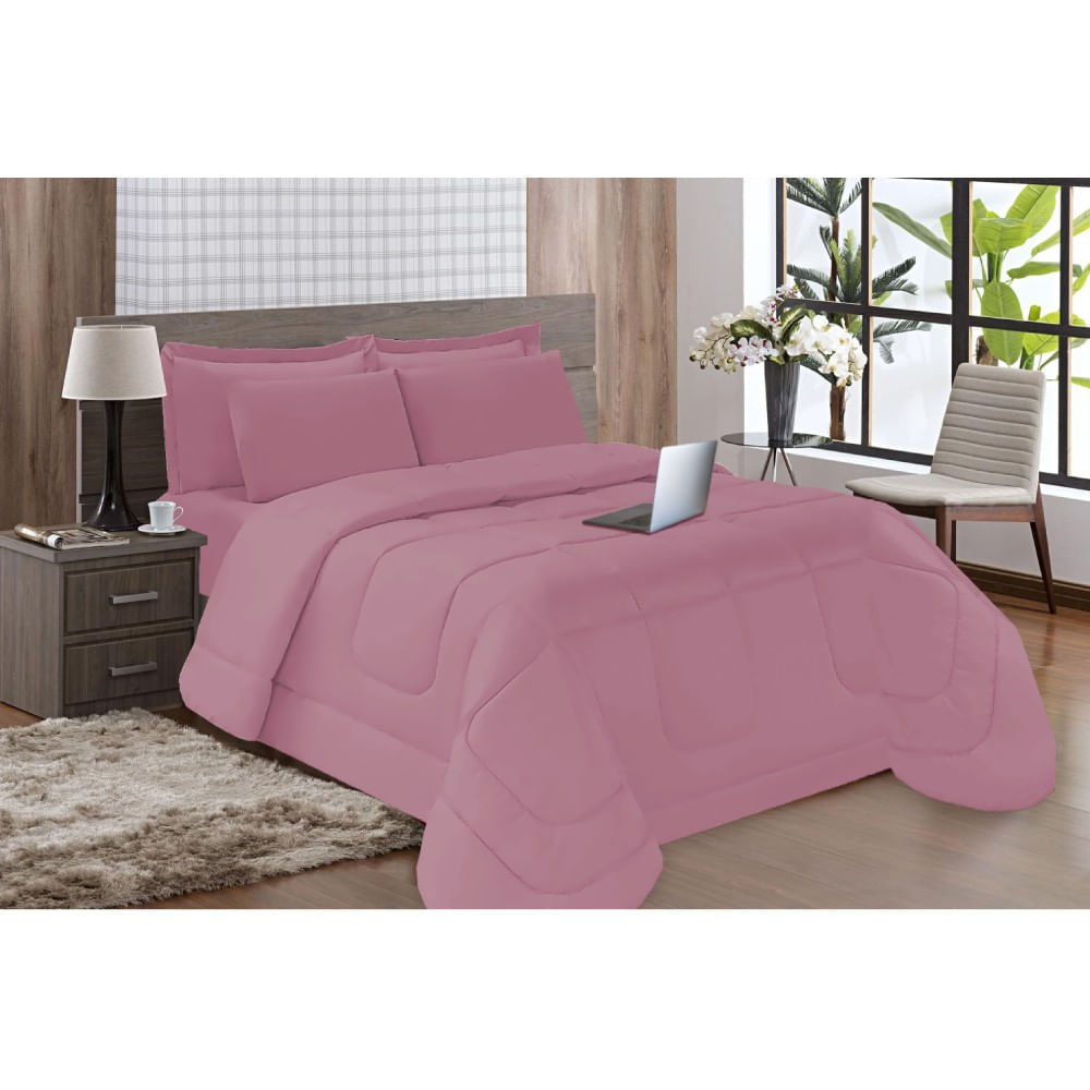 Kit 3 Pçs Aconchego Dupla Face Casal Queen Rose