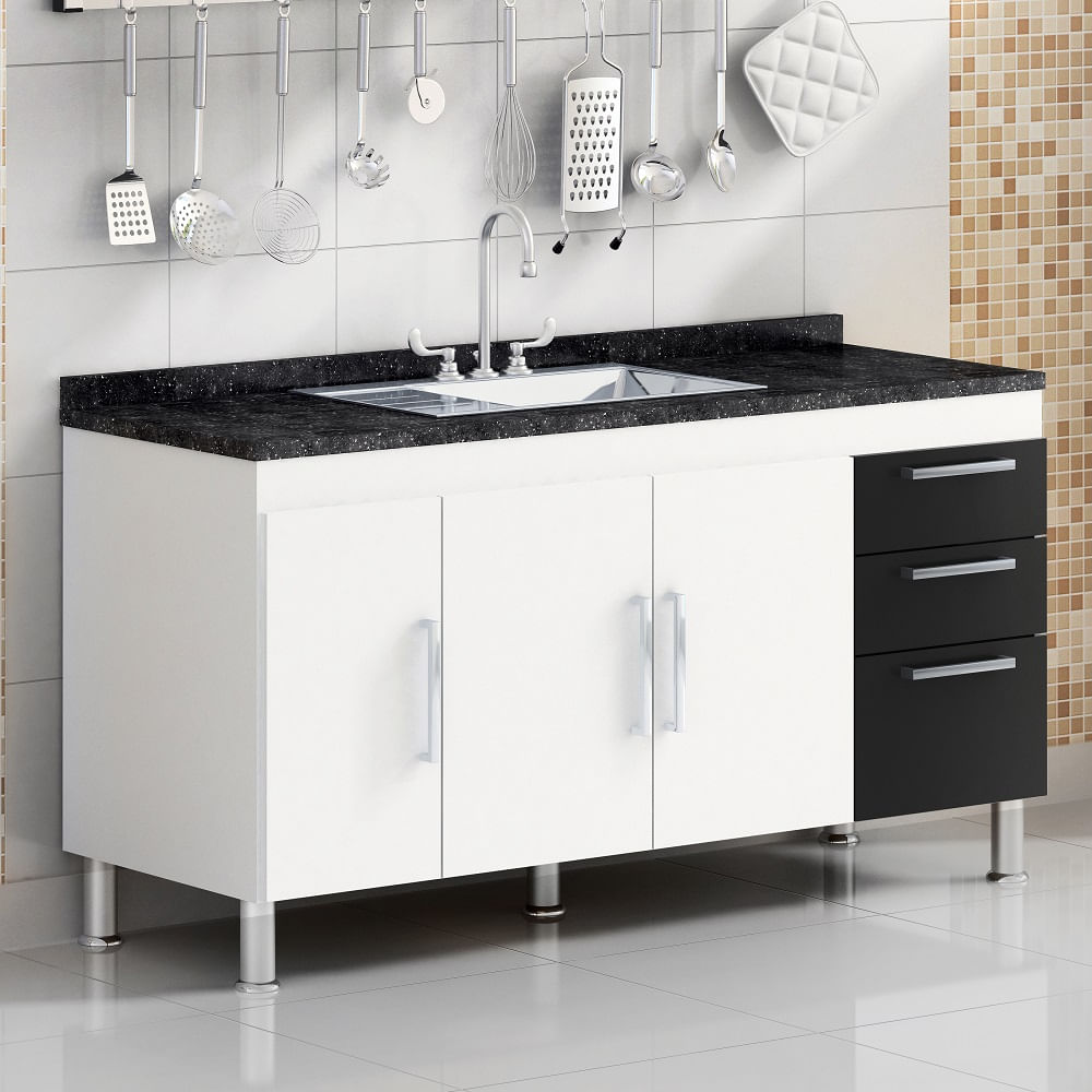 Gabinete De Pia Gemeos 1,50m Branco/preto