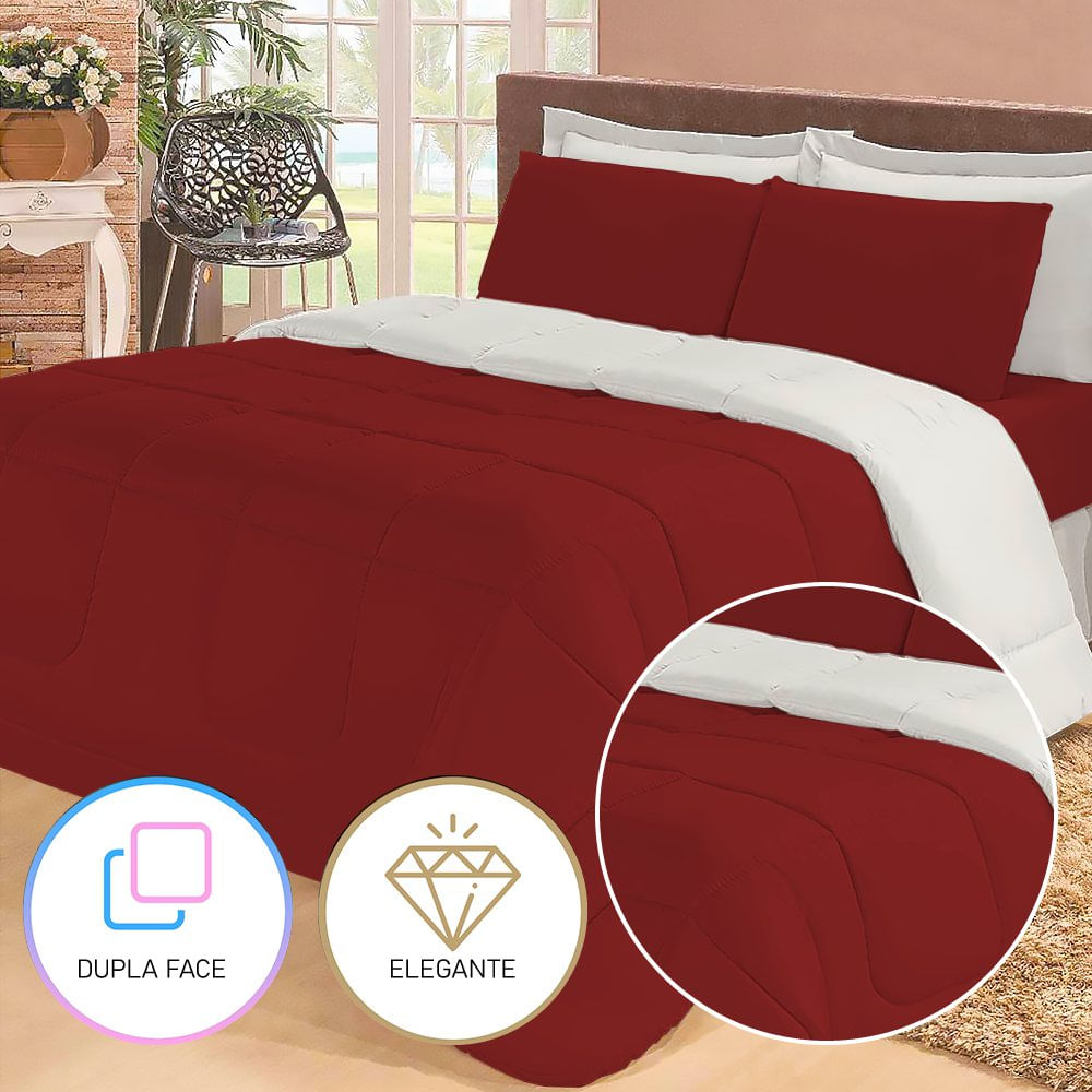 Jogo De Cama Casal Com Edredom Lençol Fronha Função Cobre Leito E Cobertor