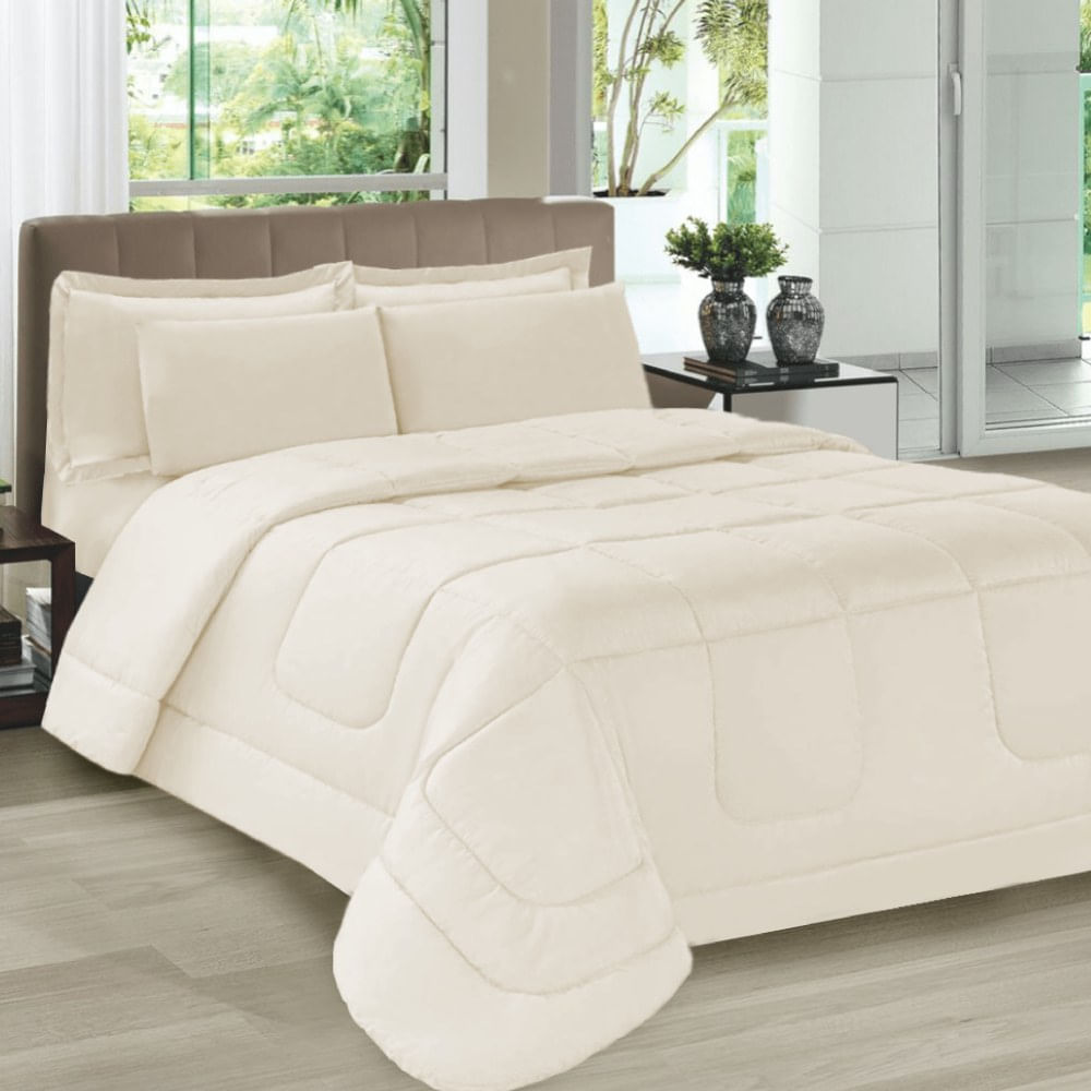 Kit 5 Pçs Aconchego Dupla Face Queen Bege