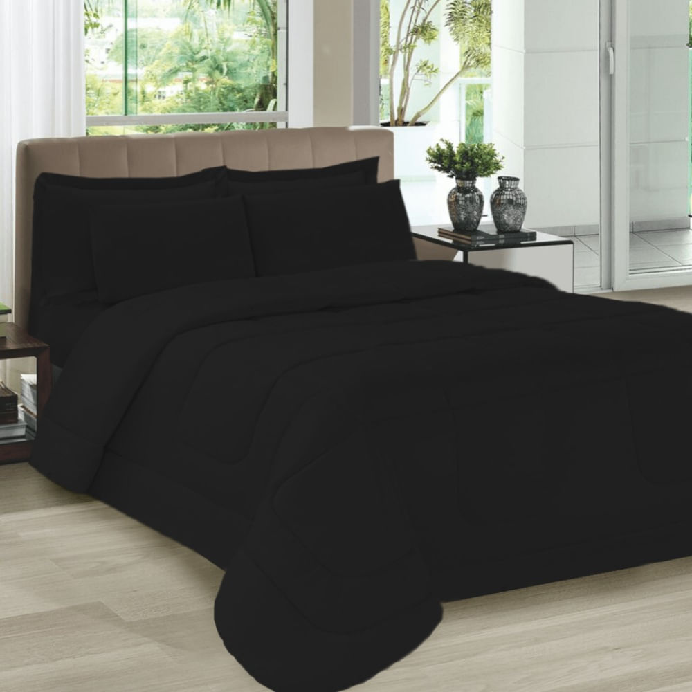 Kit 5 Pçs Aconchego Dupla Face Queen Preto