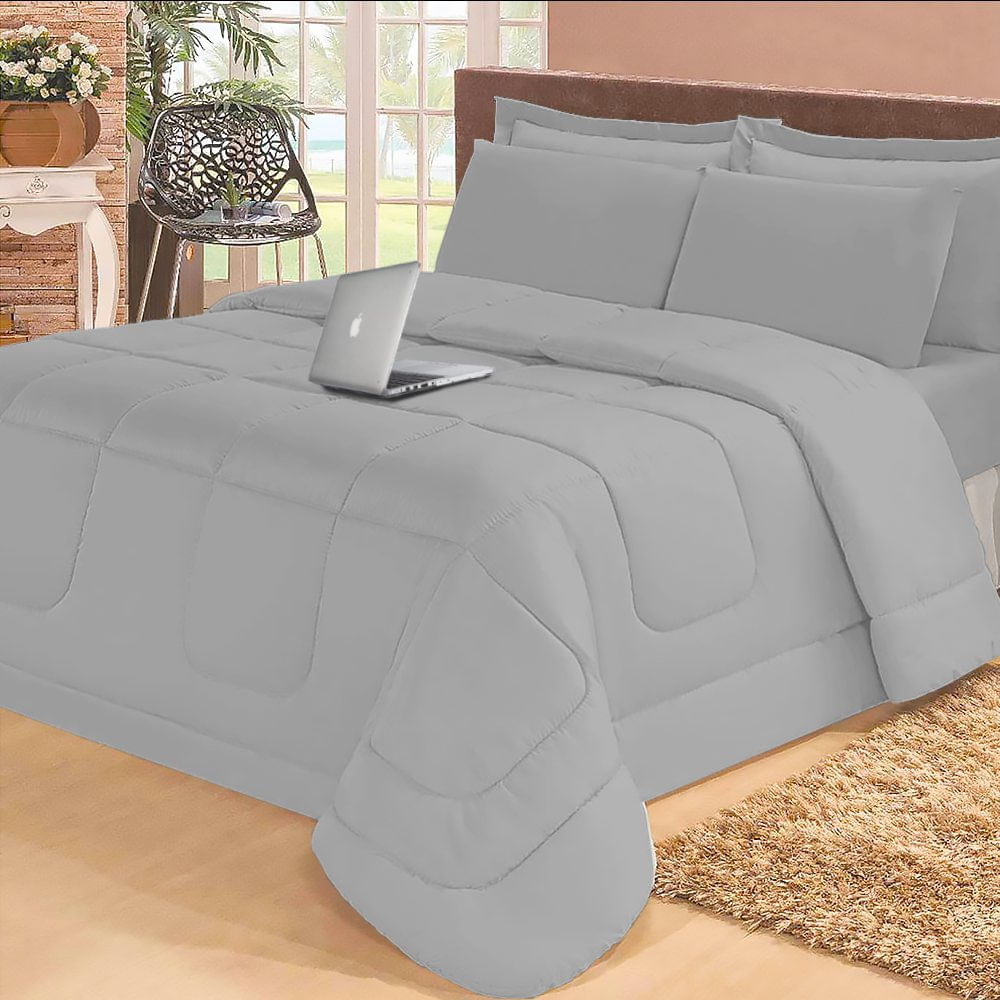 Kit 6 Pçs Aconchego Dupla Face Casal Queen Cinza