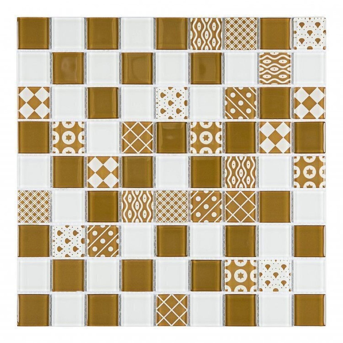 Kit 1m² Pastilha De Vidro Patchwork 29cm X 29cm Branco/marrom