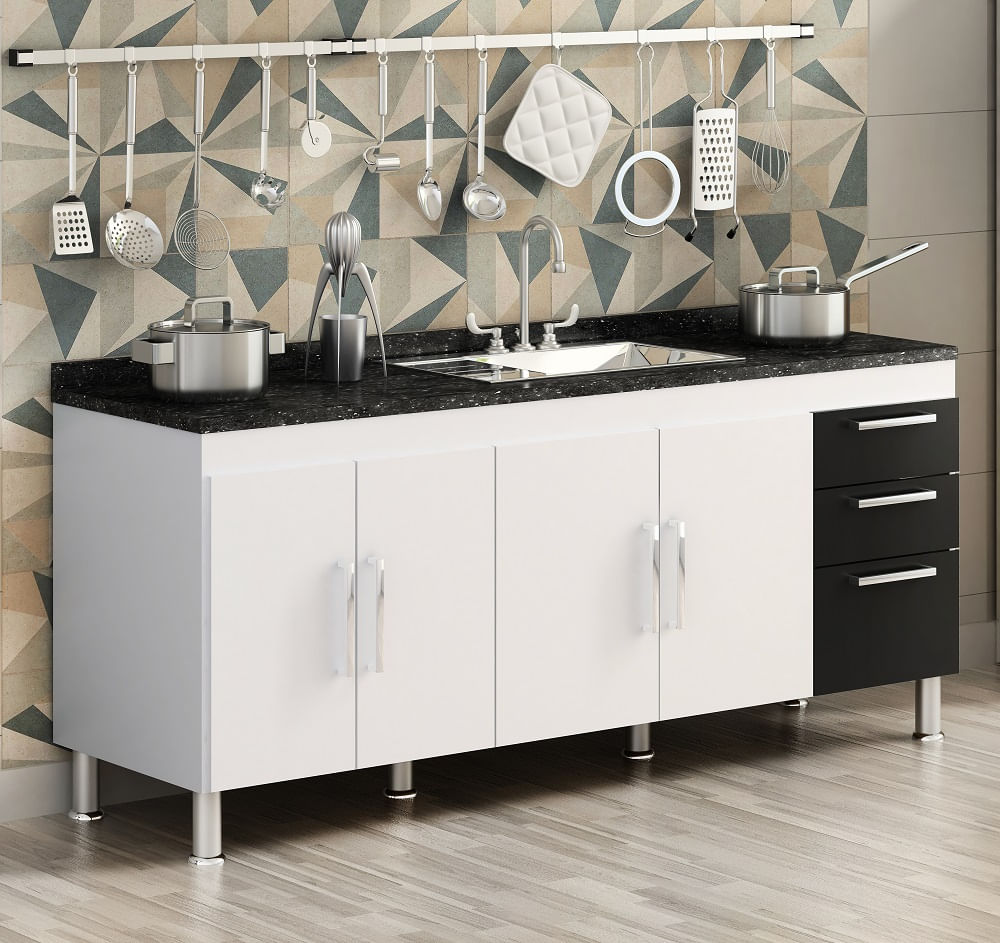 Gabinete De Pia Gemeos 1,80m Branco/preto