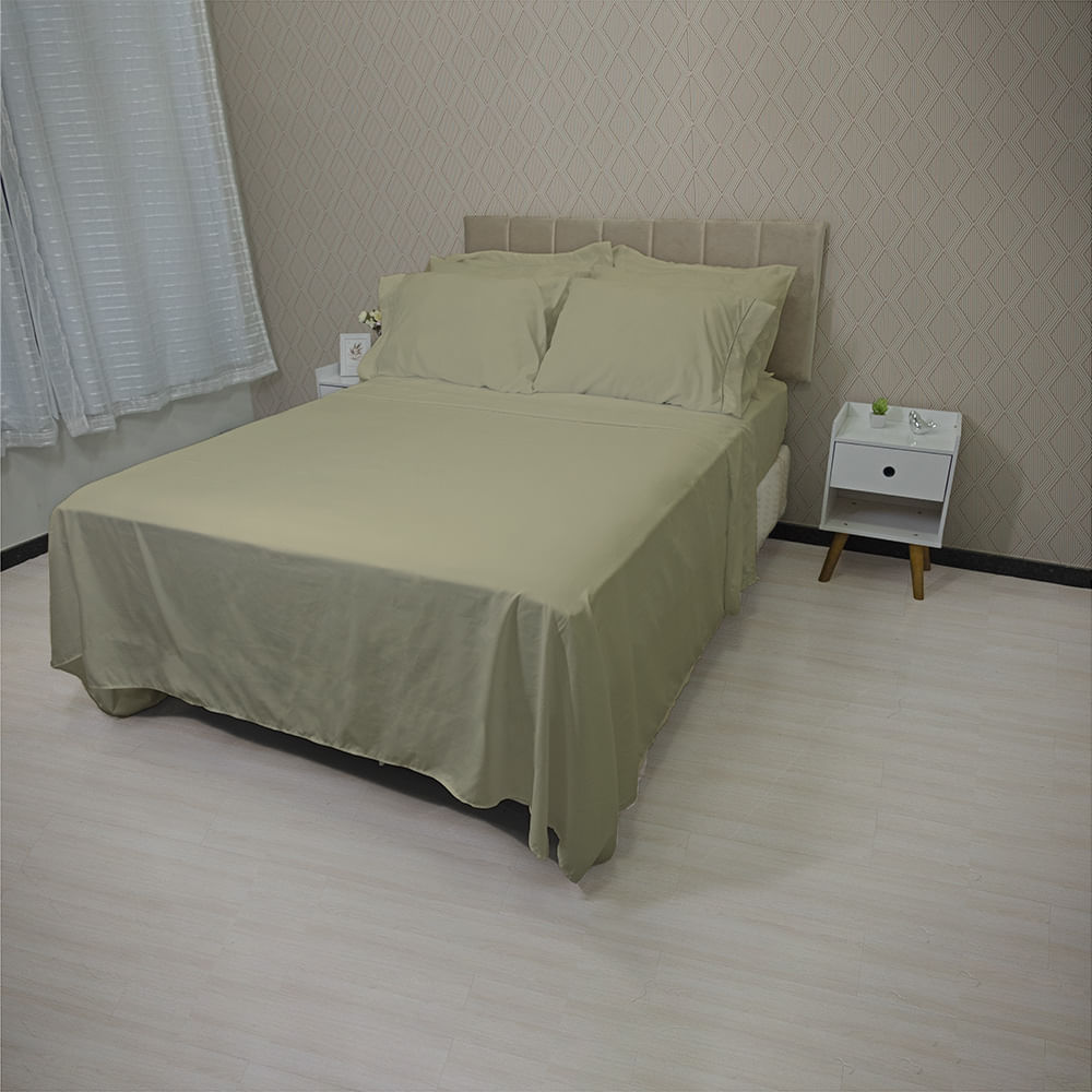 Jg Lençol 400 Fios King P.palito 4pcs Bege