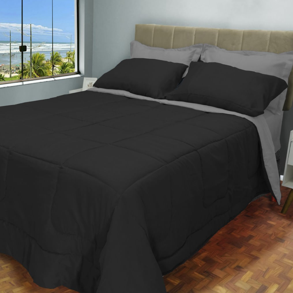 Kit 6 Pcs Aconchego Casal Queen Preta E Cinza