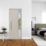 Porta De Alumínio Lambril 210x80cm Visor E Puxador Lado Direito Hale Esquadrias Branco