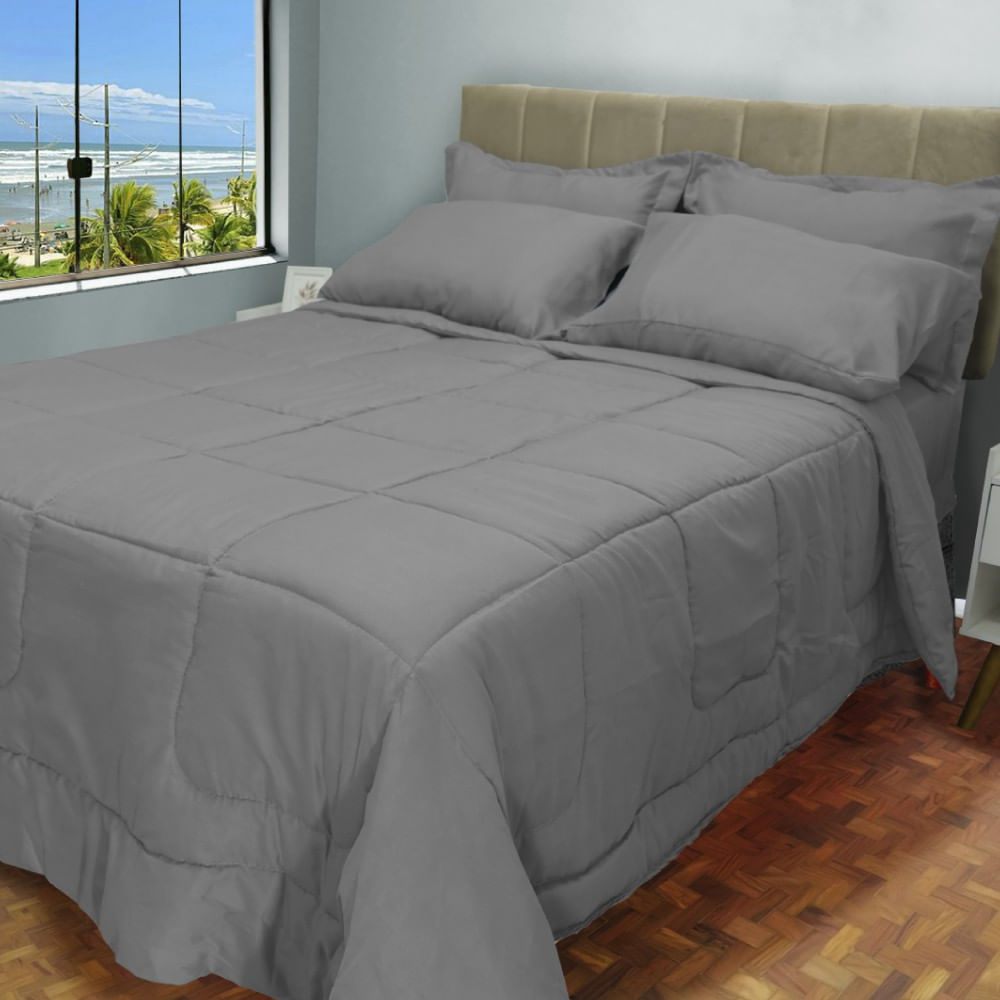 Kit 6 Pçs Aconchego Dupla Face Casal Queen Cinza