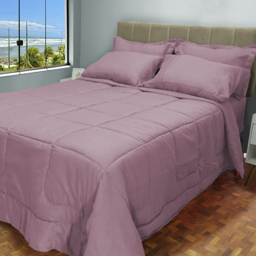 Kit 6 Pcs Aconchego Dupla Face Casal Queen Rosé