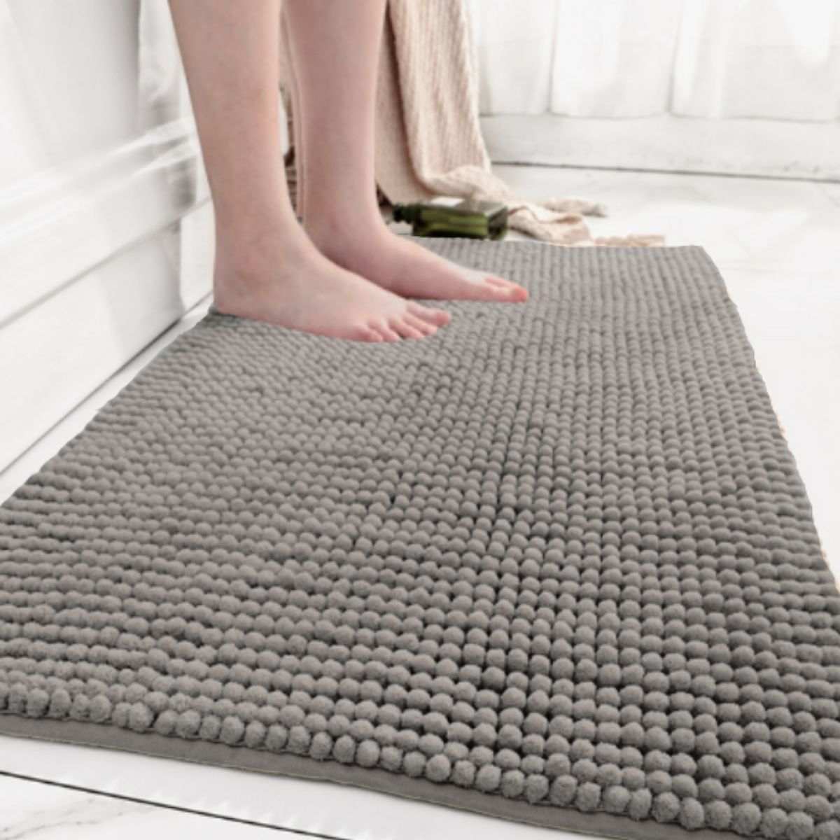 Tapete Para Banheiro Bolinha Microfibra Absorvente Colors Cinza