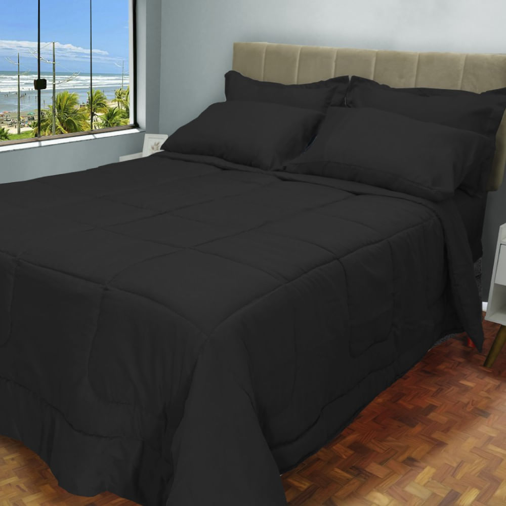 Kit 6 Pçs Aconchego Dupla Face Casal Queen Preto