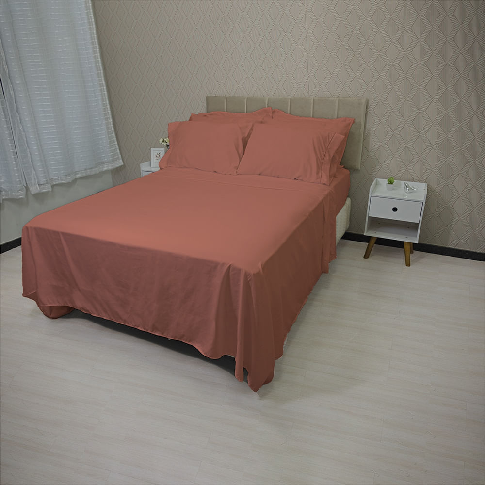 Jg Lençol 400 Fios King P.palito 4pcs Salmão