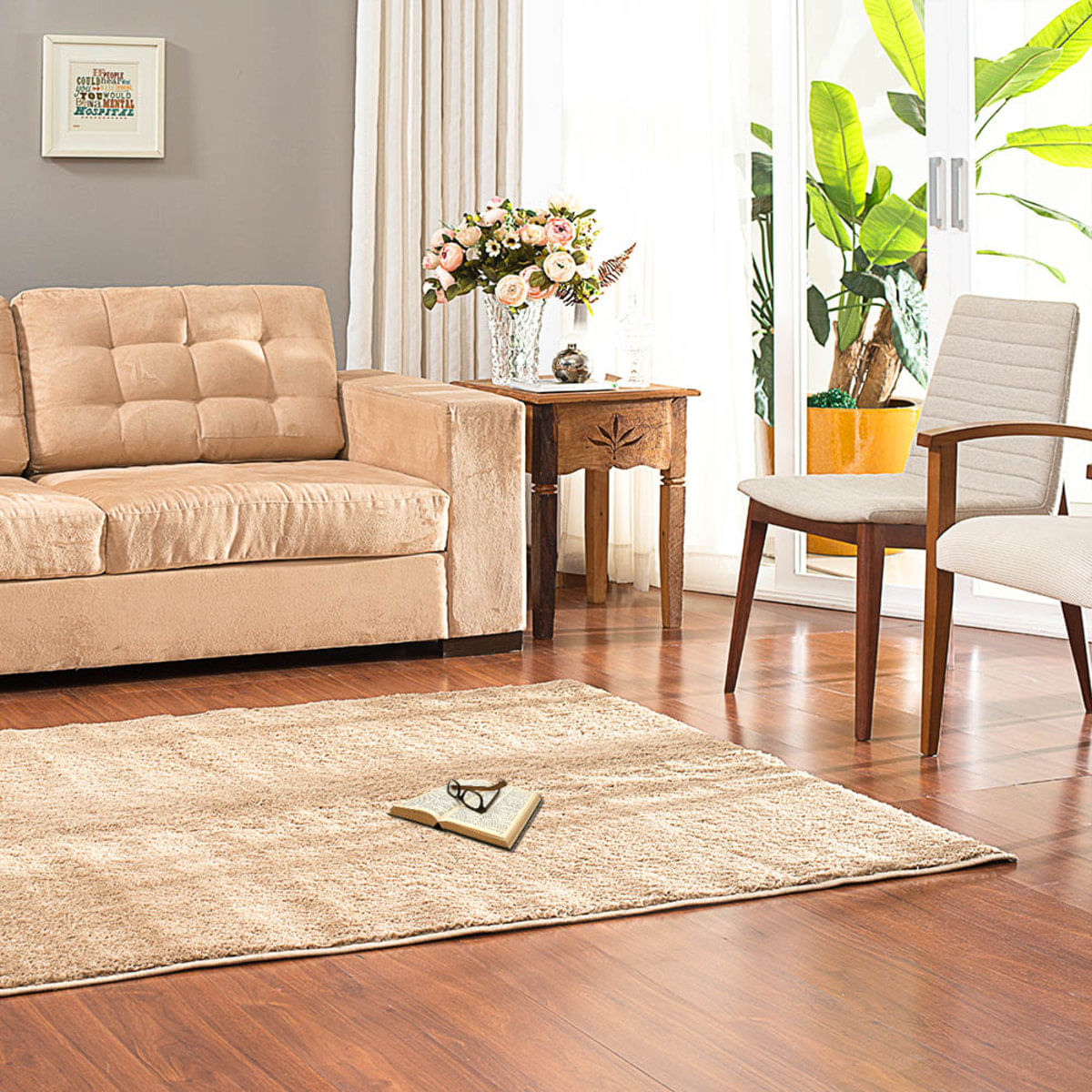 Tapete Super macio Apolo Prata textil Retangular 200x250cm Bege