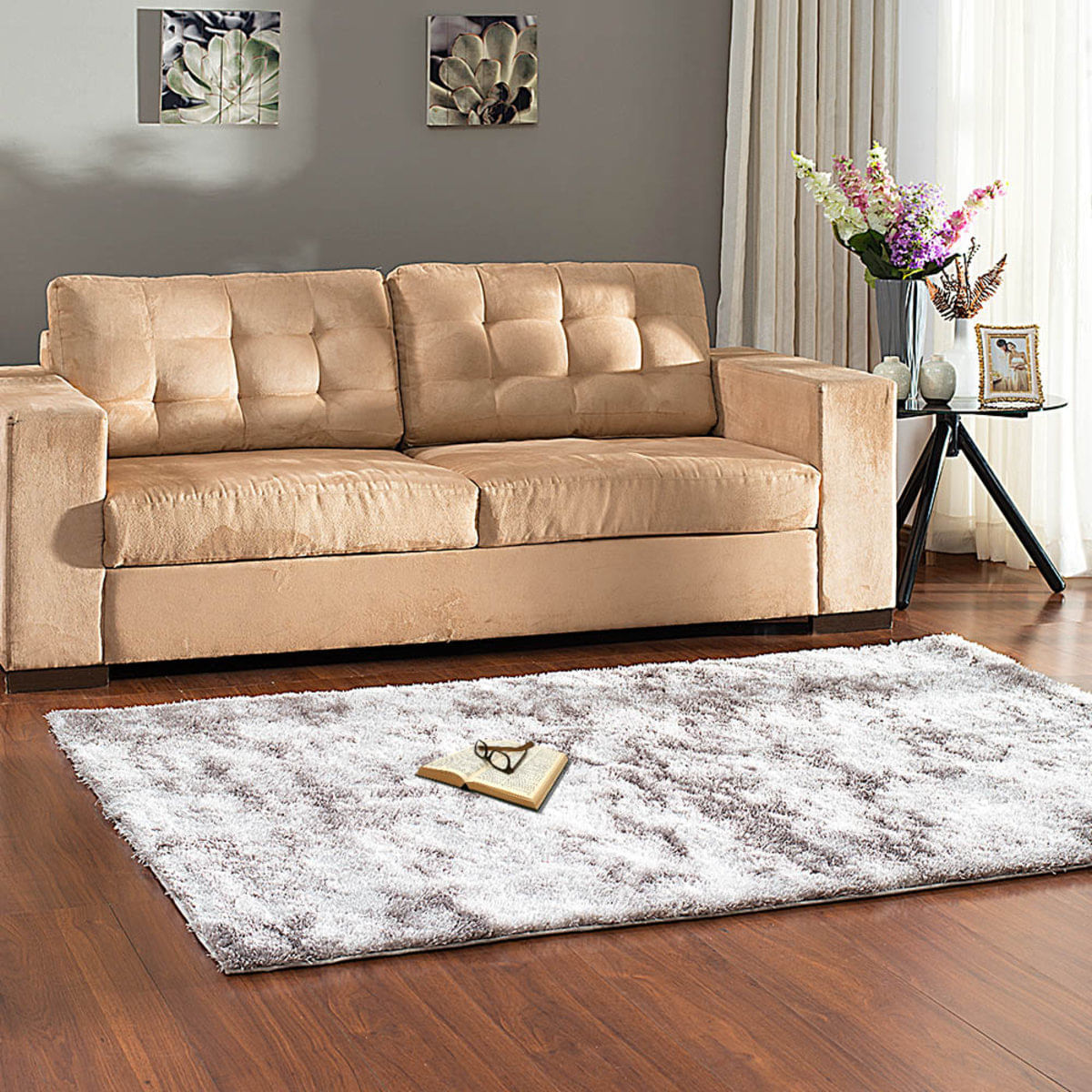 Tapete Super macio Apolo Prata textil Retangular 200x250cm Cinza