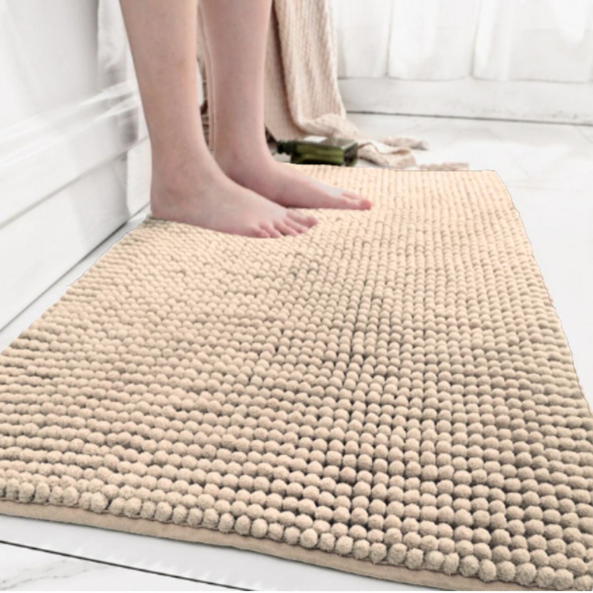 Tapete Para Banheiro Bolinha Microfibra Absorvente Colors Palha