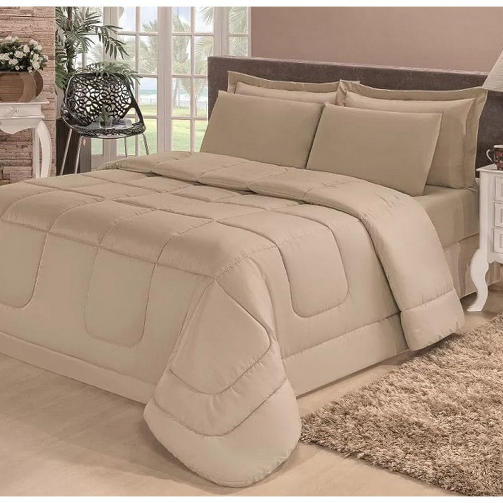 Kit 6 Pçs Aconchego Dupla Face Casal Queen Bege