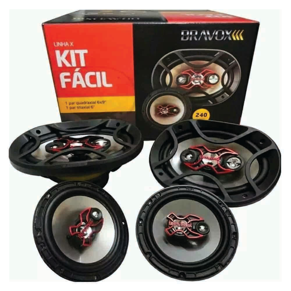 Alto-Falante Bravox Kit Fácil 6" + Triaxial Quadriaxial 6x9" Linha X 240W RMS