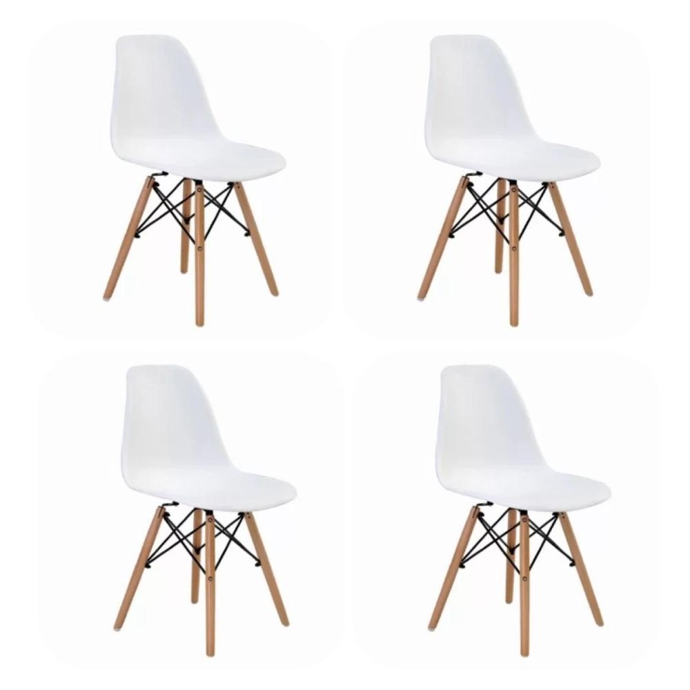 Conjunto 4 Cadeiras Eiffel PP Base Madeira Desmontada Rivatti Branco